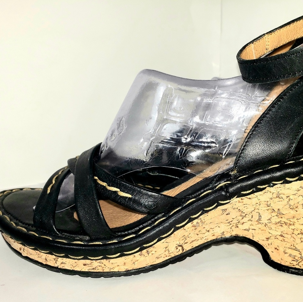 Born Strappy Black  Heel Wedges - Picture 3 of 7